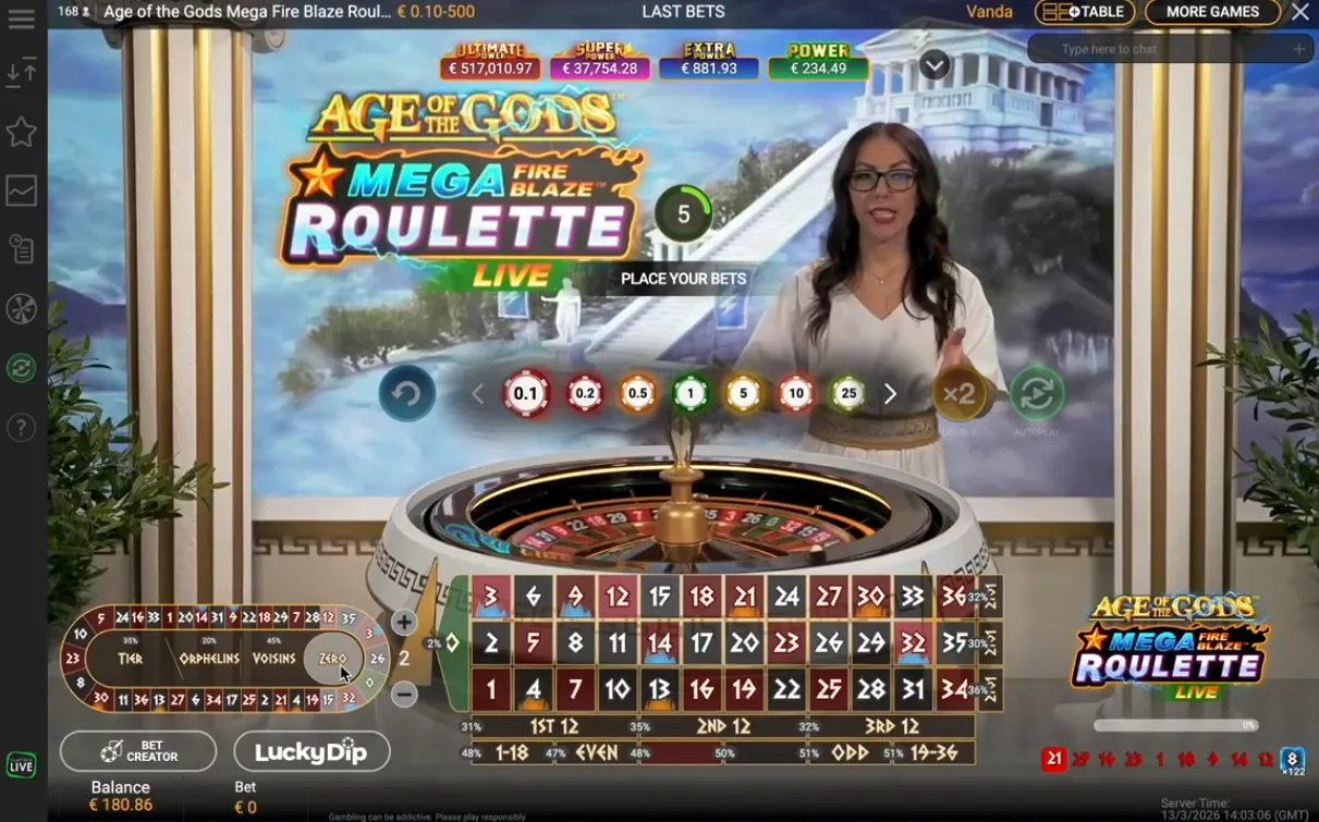 Age of the Gods Mega Fire Blaze Roulette Live